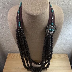 Multi-Strand Brown Beaded Necklace with